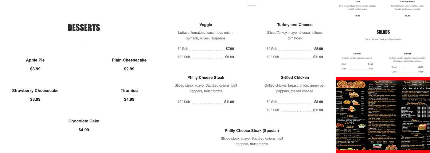 Frontier Pizza Menu