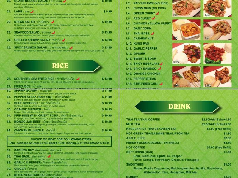 Top Thai Table Menu