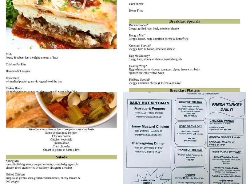 Whitney's Delicatessen Menu