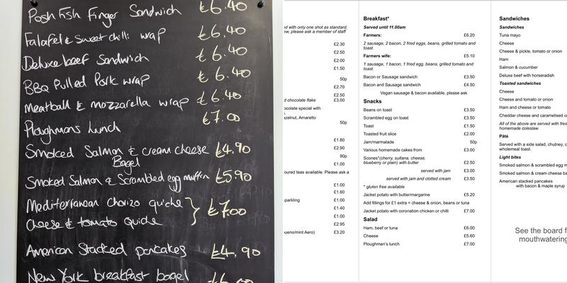 The Paddocks Tea Room Menu
