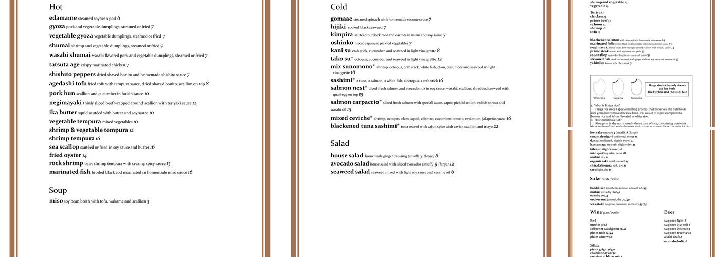 Sushi 1 Restaurant Menu
