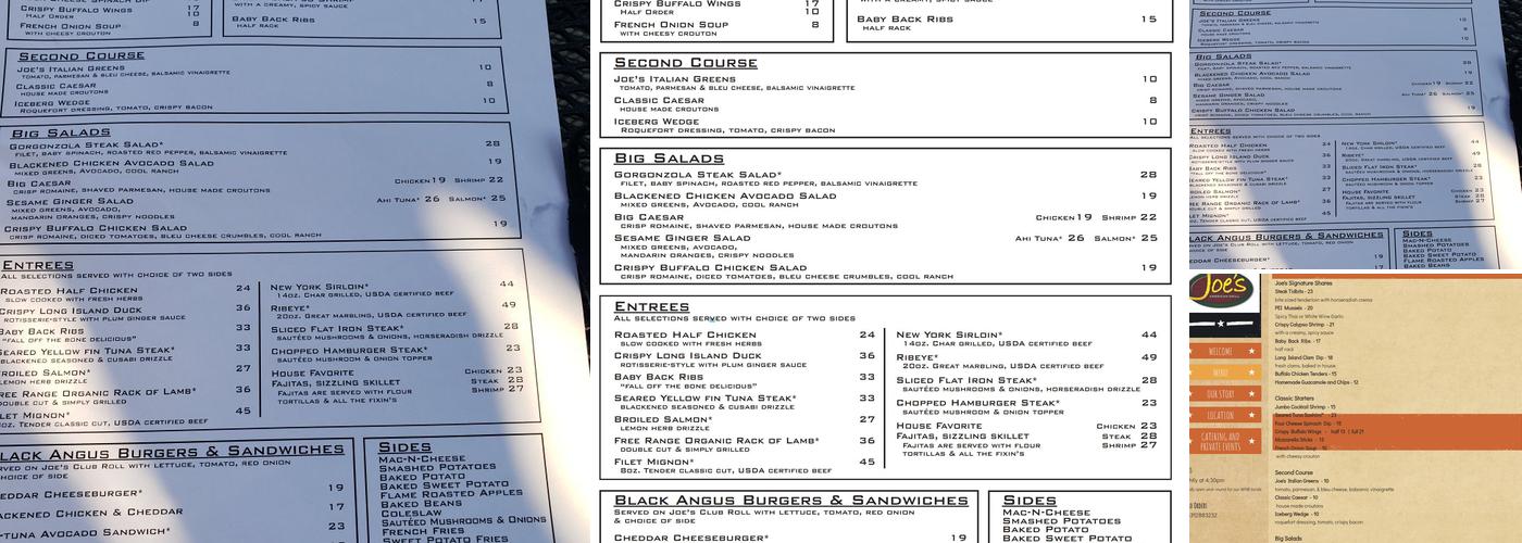 Joe's American Grill Menu