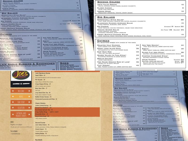 Joe's American Grill Menu