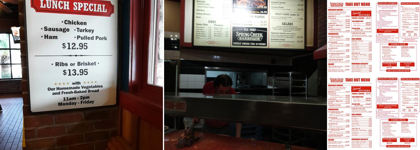 Spring Creek Barbeque Menu