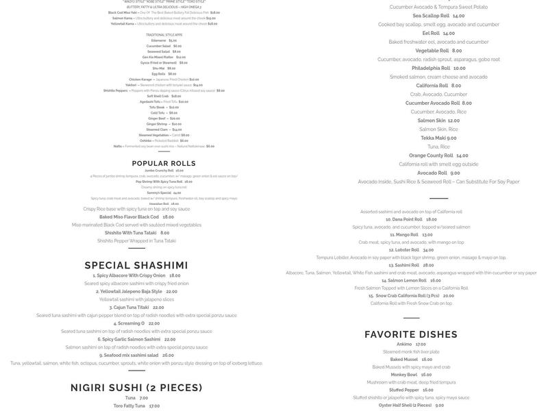 Gen Kai Sushi Menu