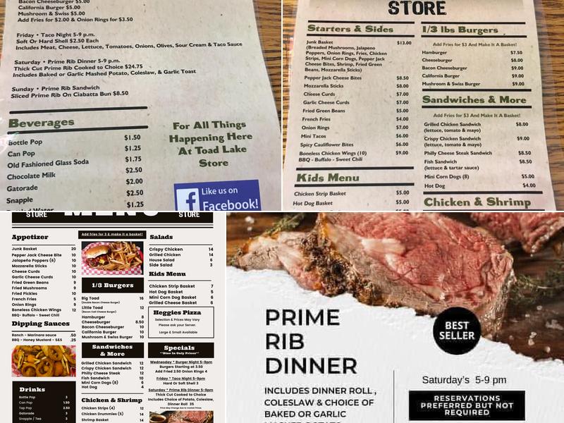 Toad Lake Store Menu