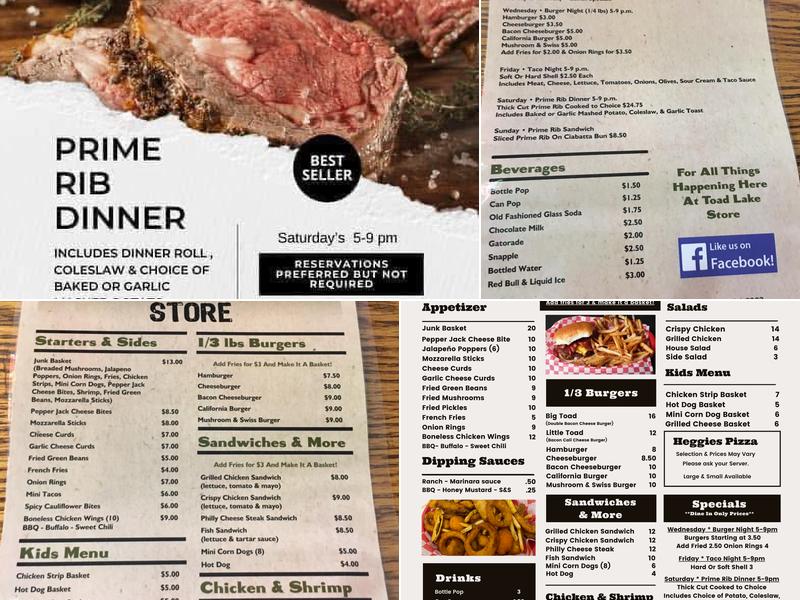 Toad Lake Store Menu