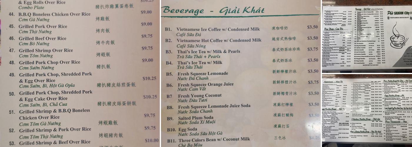 Pho Saigon City 2 Menu