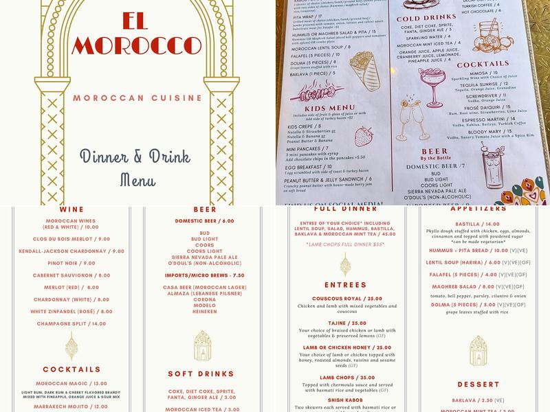 El Morocco Menu