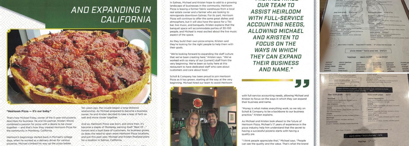 heirloom pizza co. Menu