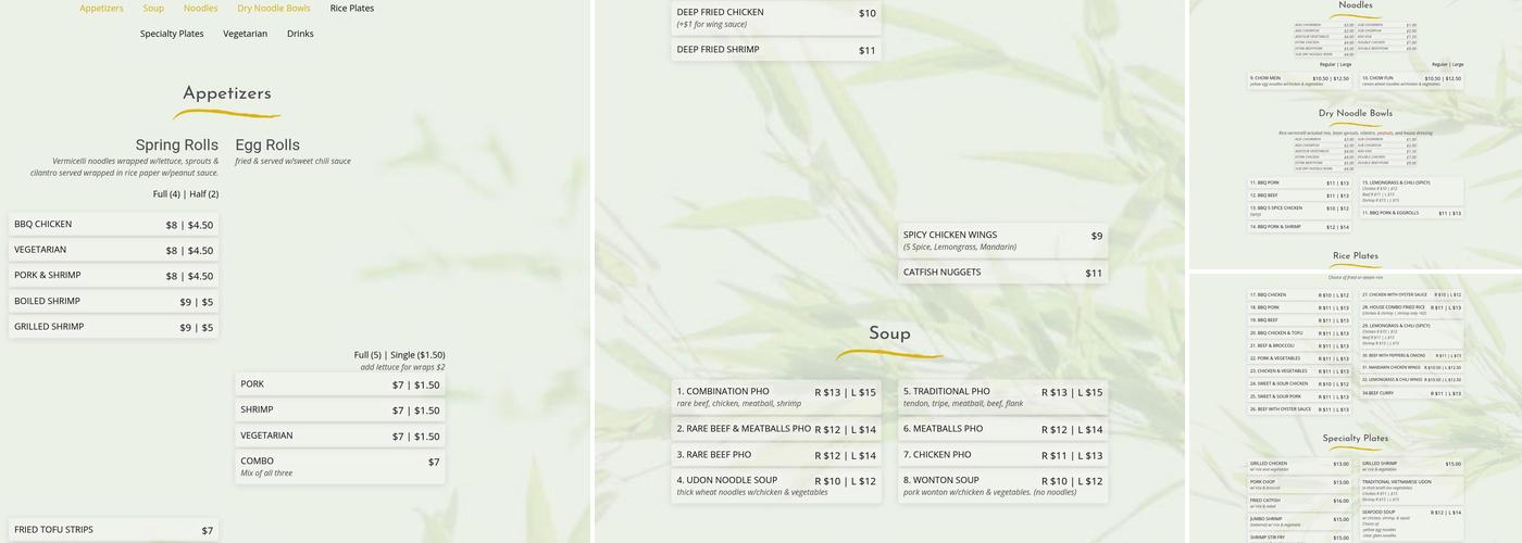 Noodle Bar Menu