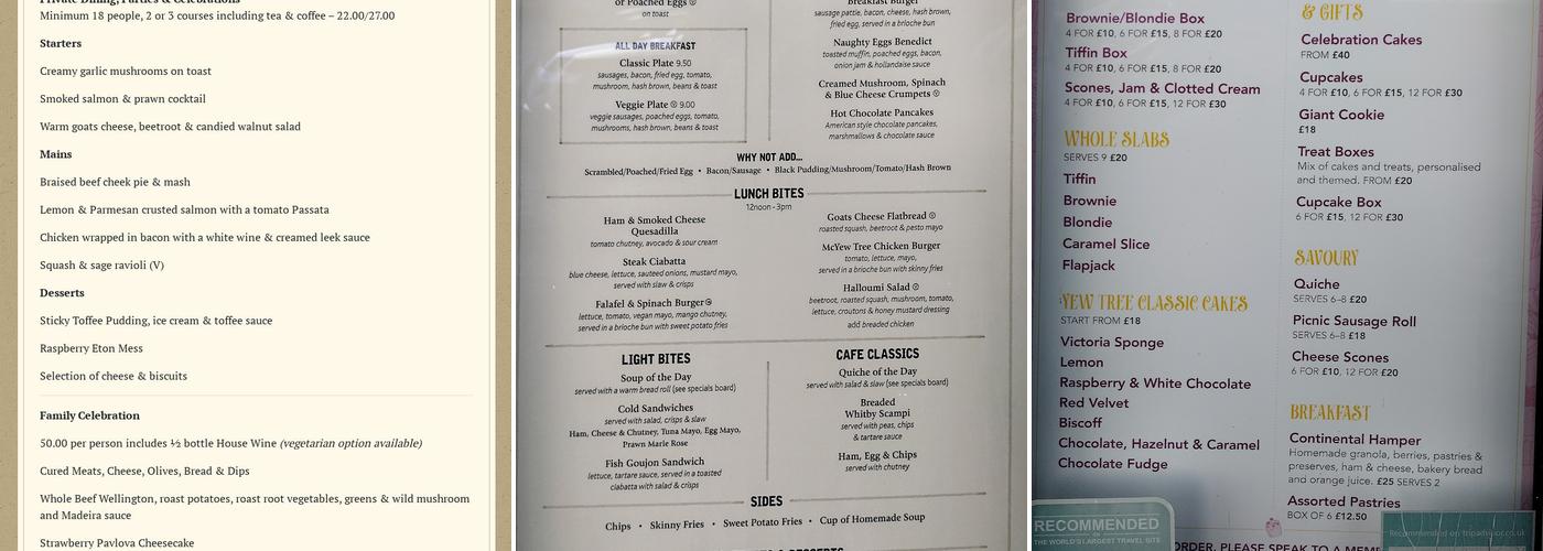 The Yew Tree Cafe Menu