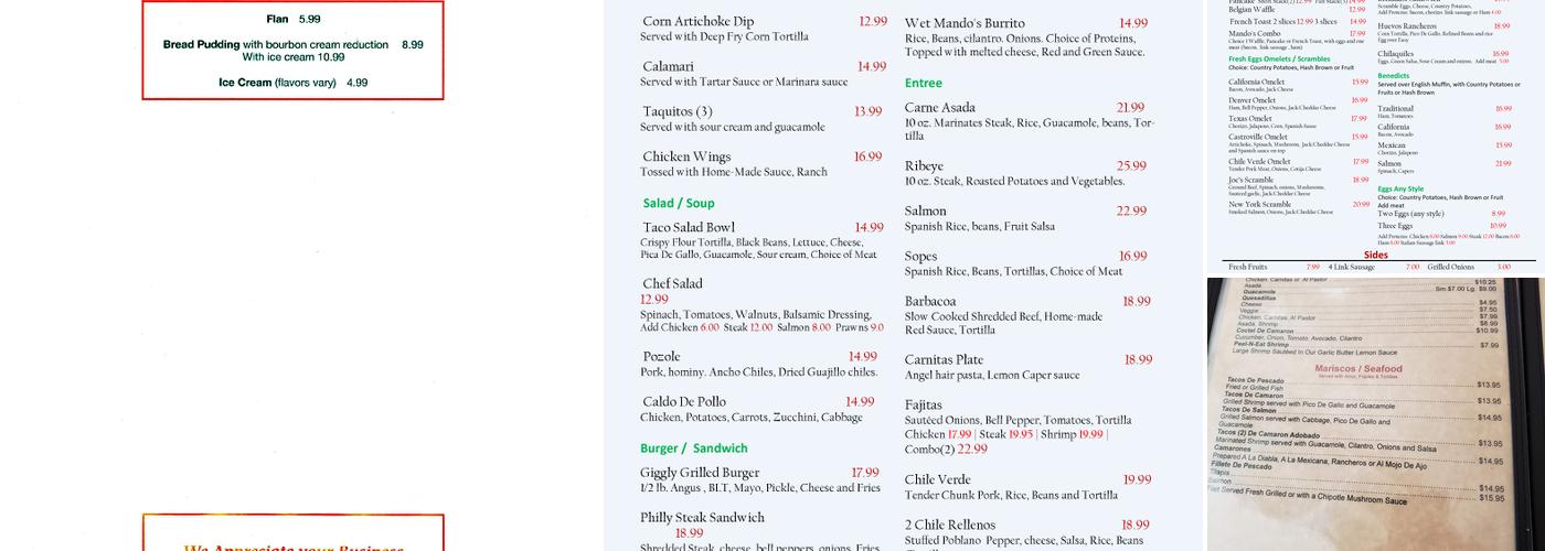 Mando's Restaurant Menu