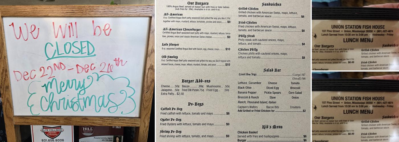 Union Station Fish house Menu