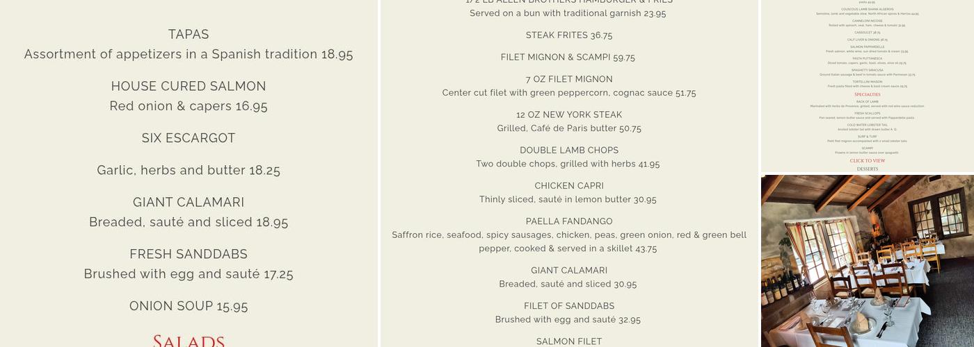 Fandango Restaurant Menu