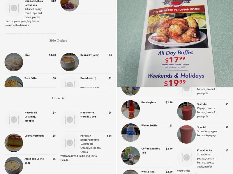 Inca Gourmet Peruvian Buffet Menu