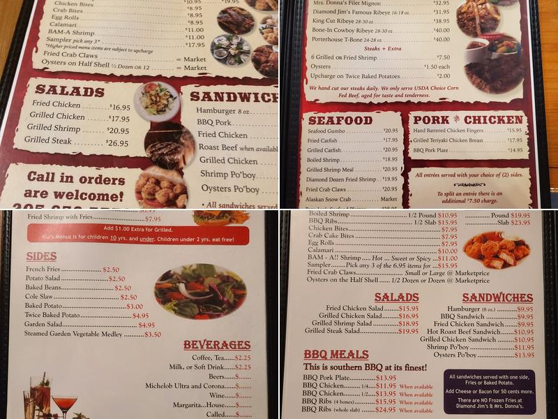 Diamond Jim's and Mrs. Donna's Livingston Menu