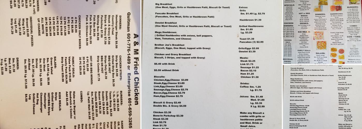 A & M Fried Chicken Menu
