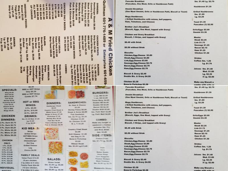 A & M Fried Chicken Menu