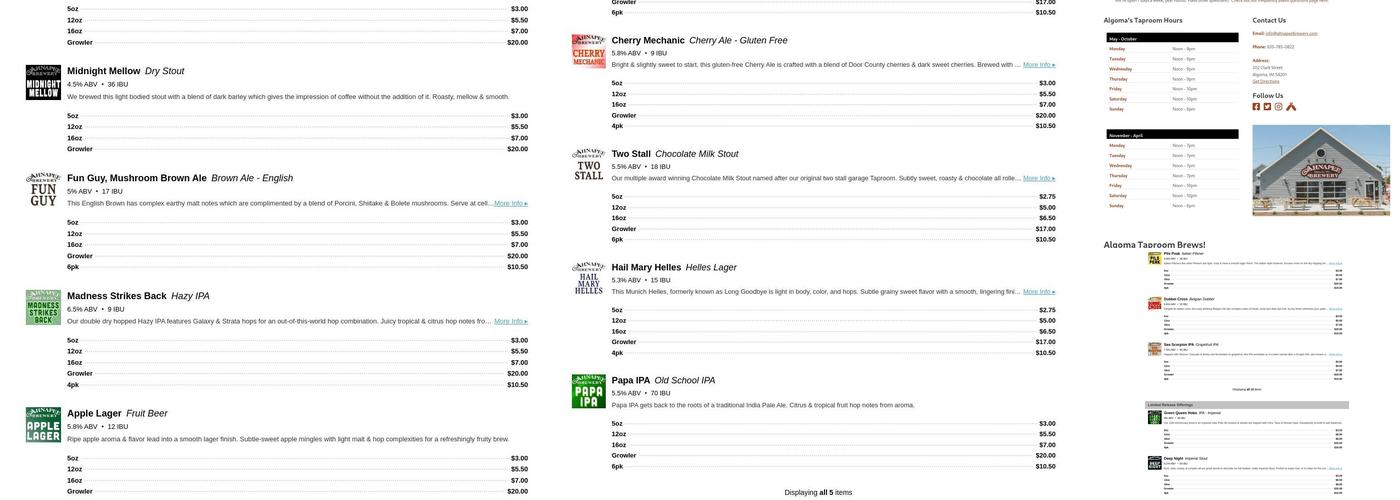 Ahnapee Brewery, Algoma Menu