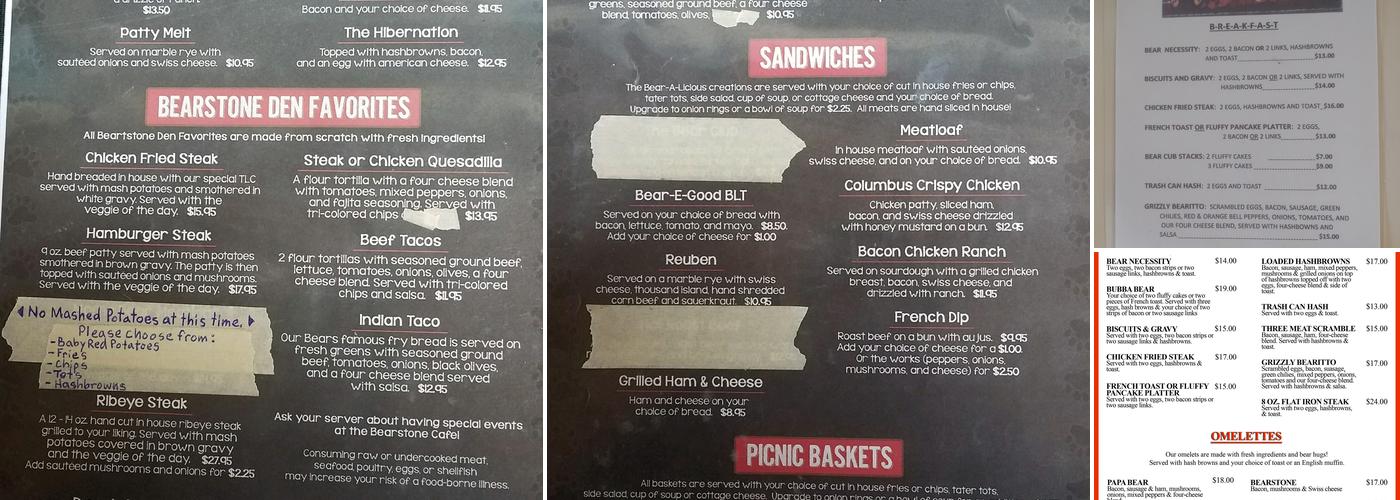 Bearstone Cafe Menu