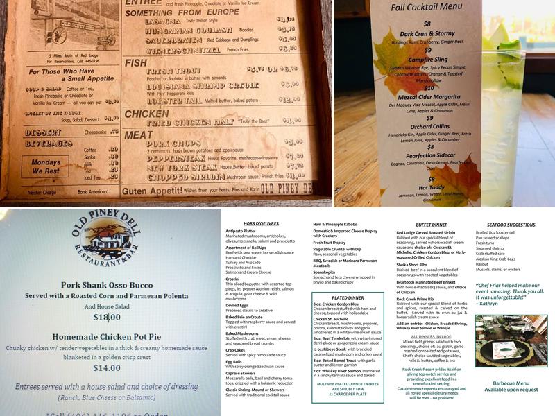 Old Piney Dell Restaurant Menu
