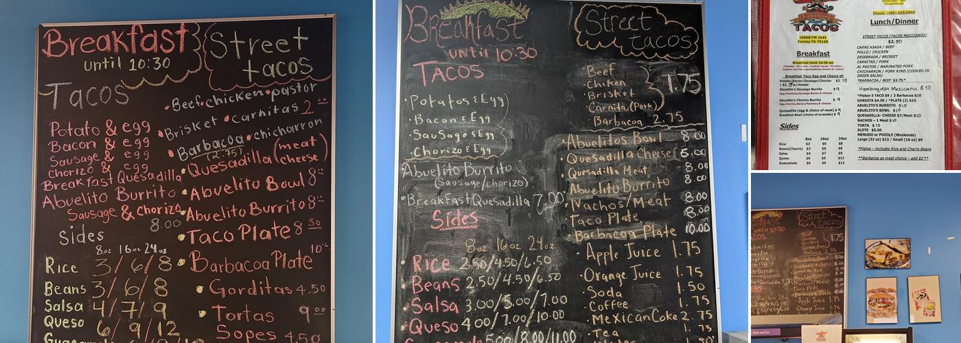 Abuelito's Street Tacos Menu