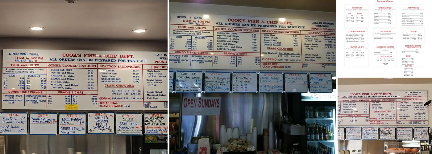 Cook's Seafood Menu