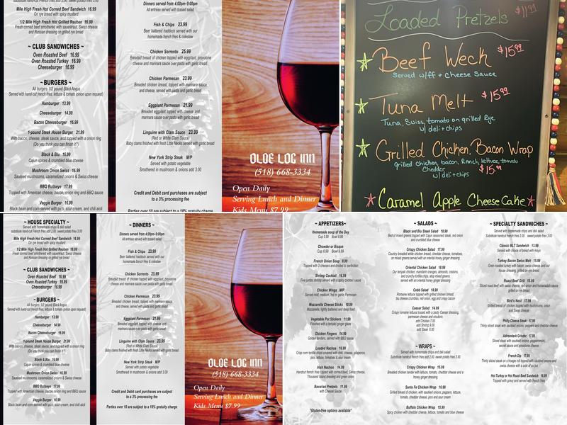 The Olde Log Inn Menu