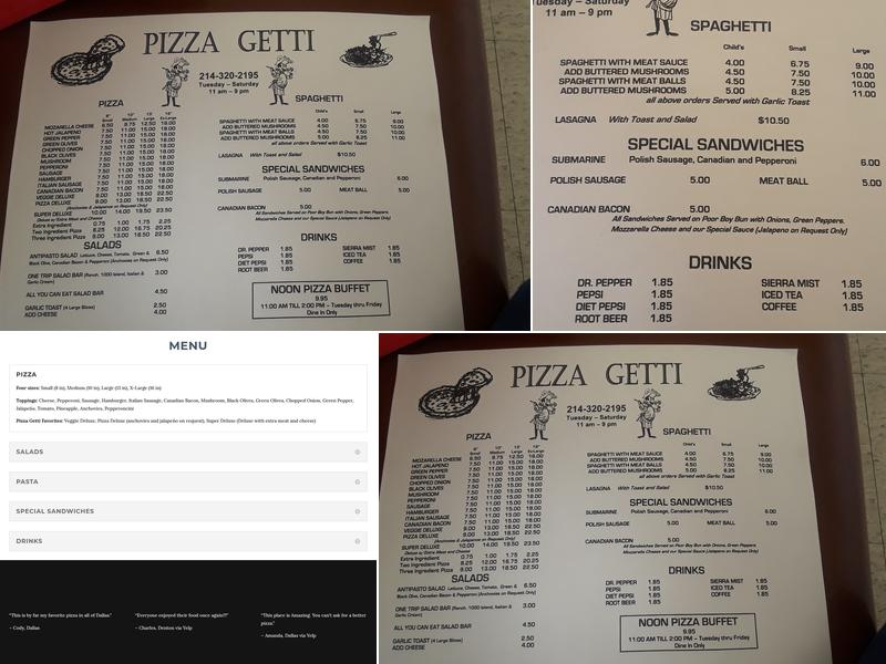 Pizza Getti Menu