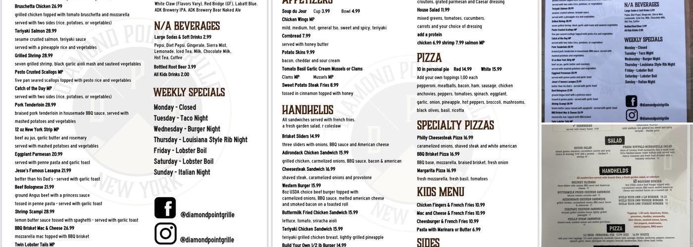 Diamond Point Grille Menu