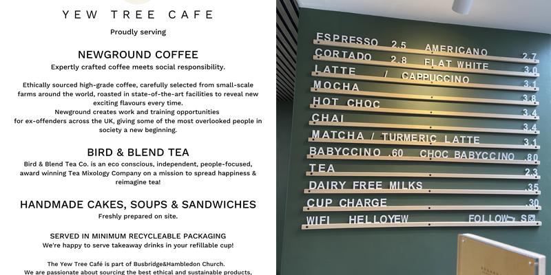 Yew Tree Café Menu