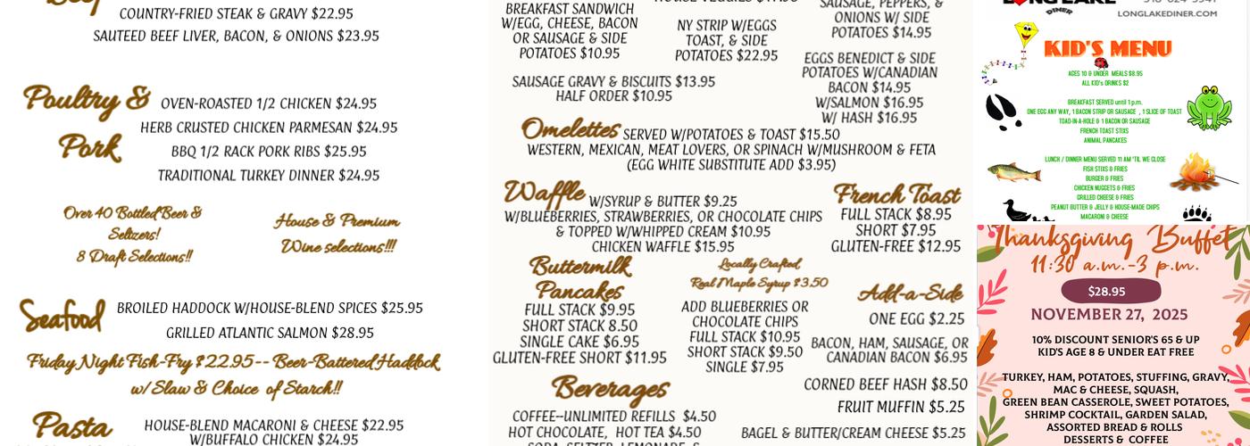 Long Lake Diner & Owl’s Head Pub Menu
