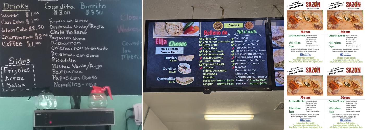 SAZON Menu