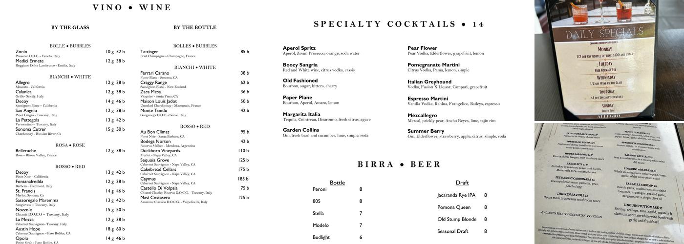 Allegro La Verne Menu