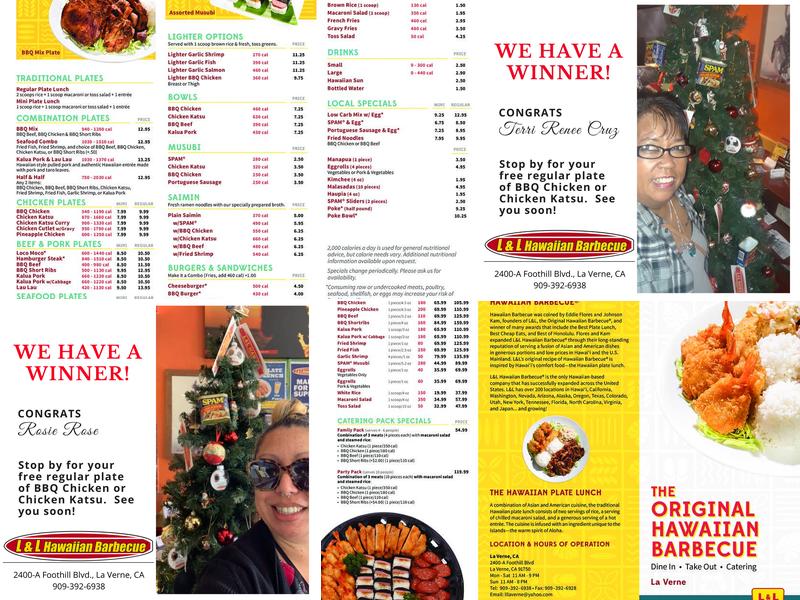 L&L Hawaiian Barbecue Menu