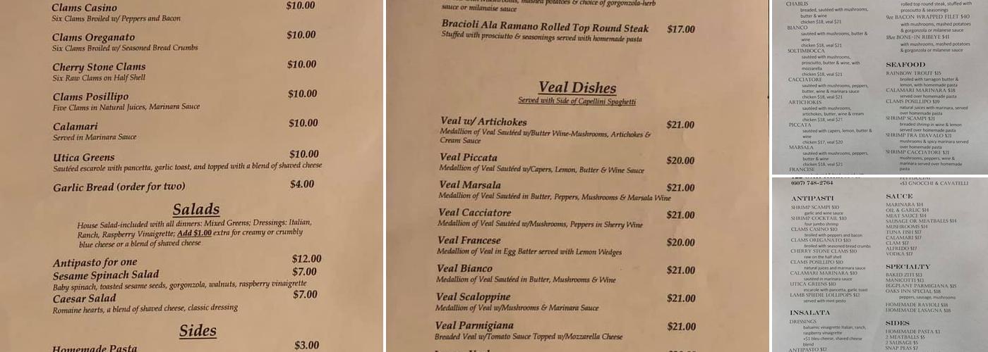 Oaks Inn Menu