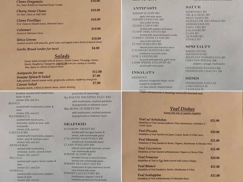 Oaks Inn Menu