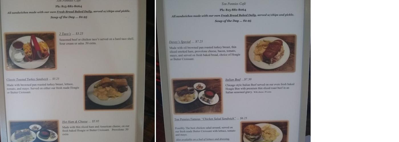 Ten Pennies Bar and Slots Menu