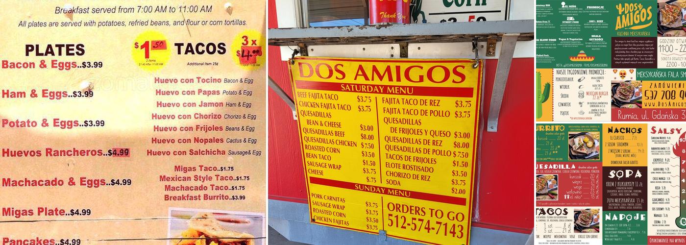 Dos Amigos Menu