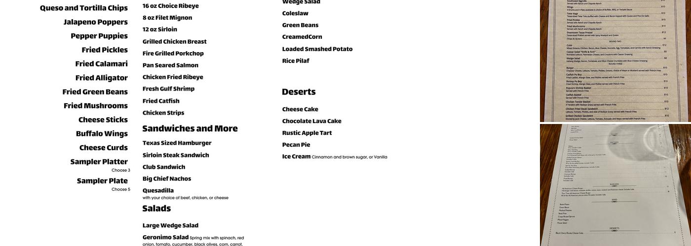 Apache Pass Steakhouse & Icehouse Menu