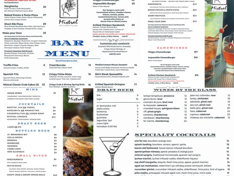 Mistral Restaurant and Bar Menu