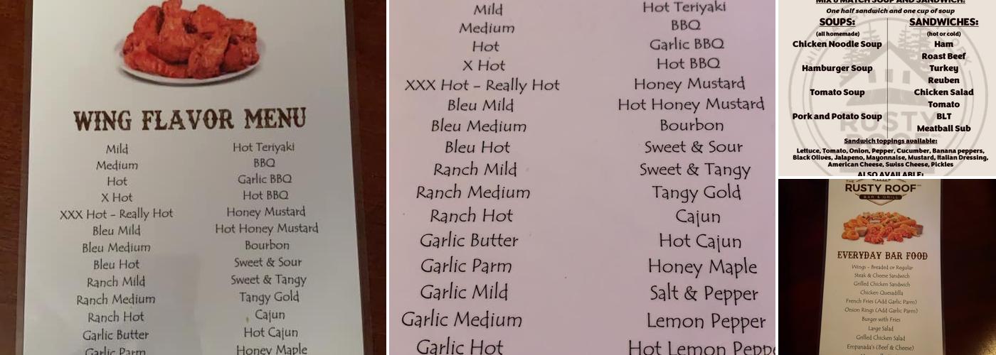 Rusty Roof Menu