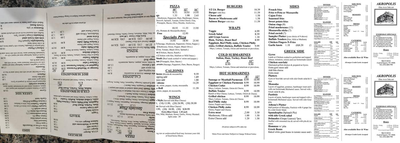 Akropolis Menu