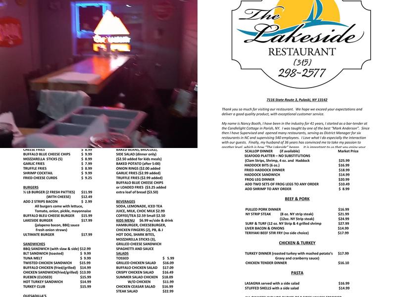The Lakeside Restaurant Menu