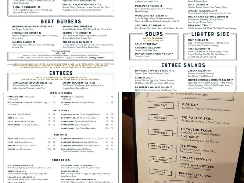 Emmett's Brewing Company Menu