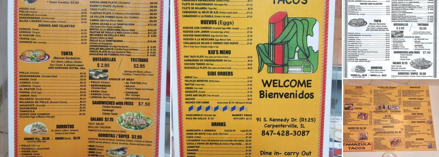 Tamazula Tacos Menu