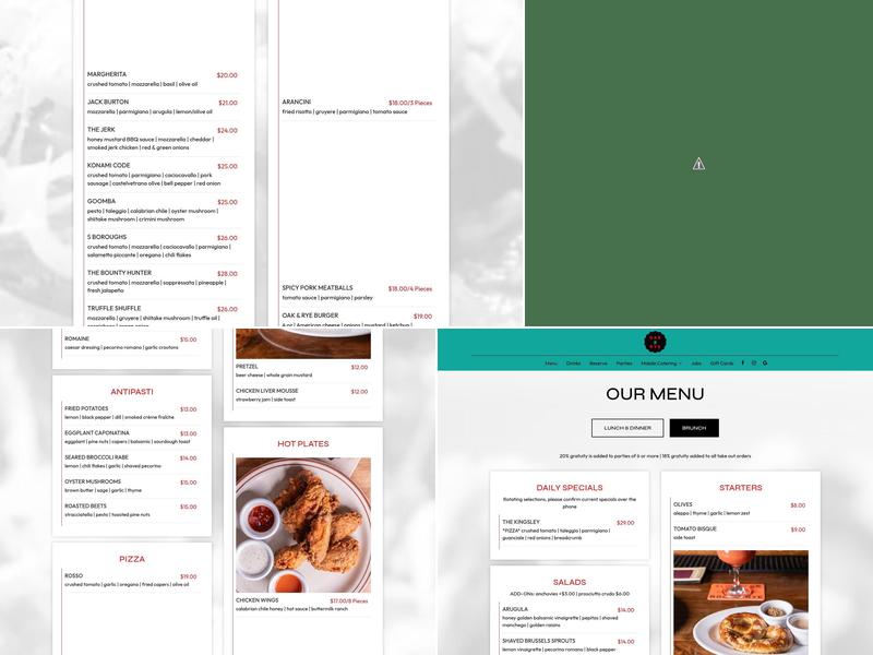 Oak & Rye Menu