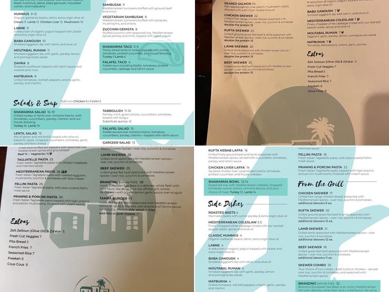 Tamra Mediterranean Grill Menu