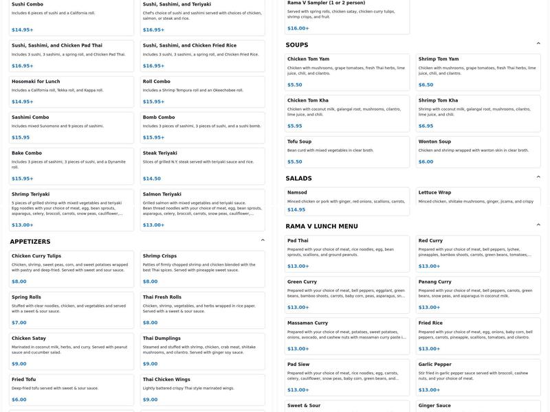 Rama V Thai & Sushi Menu